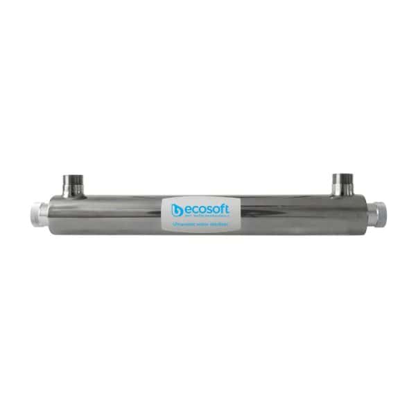 Ultraviolet water sterilizer, stainless steel UV sterilizer for water treatment, EcoSoft brand UV water purifier for clean drinking water, durable UV sterilizer for water purification systems, relevance.