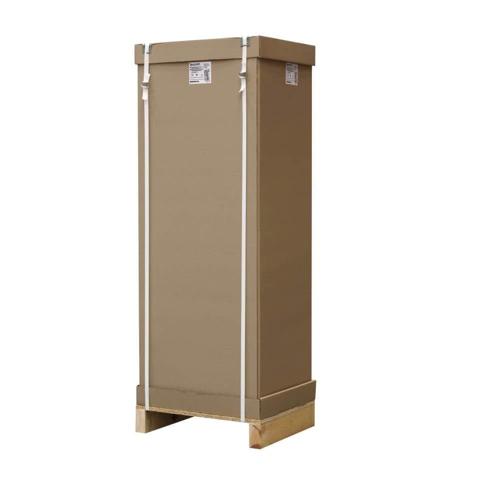 Industrial air filter replacement unit in a cardboard box for shipping.