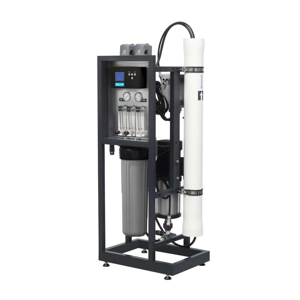 High-capacity industrial water filtration system with multi-stage filters and gauges for clean water purification.