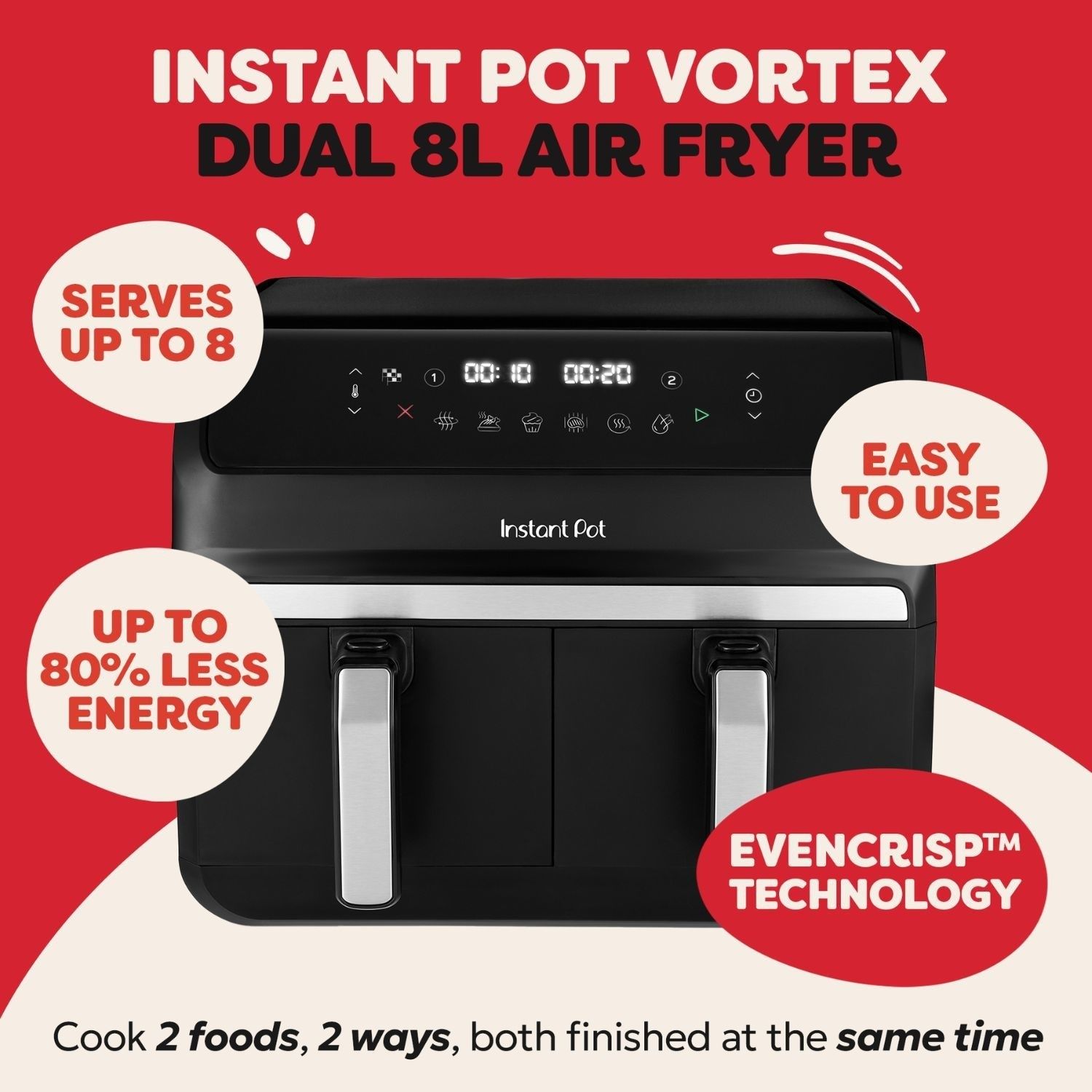 Instant Pot Vortex Dual 8L 8-in-1 oro gruzdintuvė su dviem stalčiais - Image 7