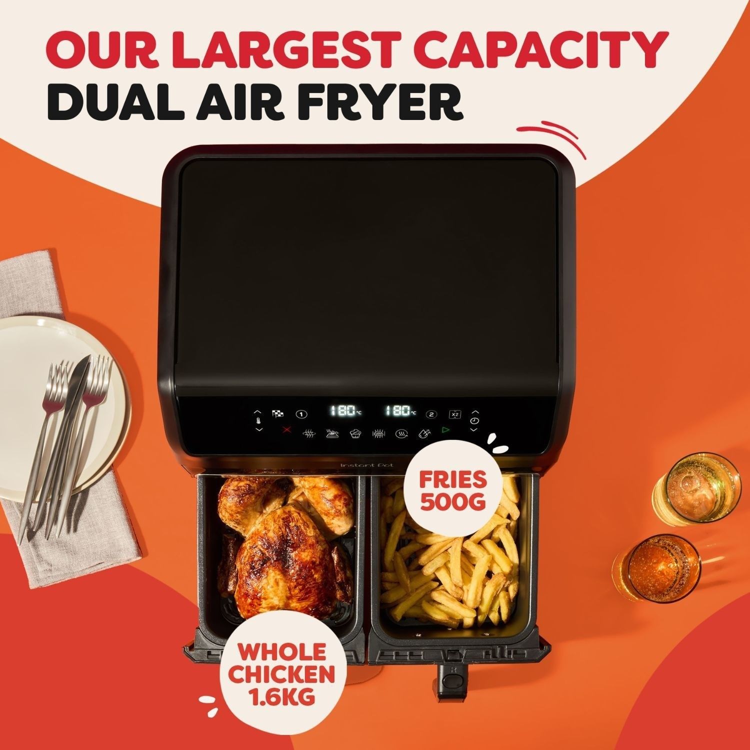 Instant Pot Vortex Dual 8L 8-in-1 oro gruzdintuvė su dviem stalčiais - Image 8