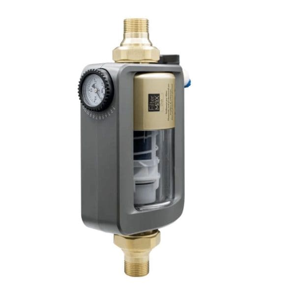 High-efficiency water filter with pressure gauge and flow control for optimal filtration in residential and commercial systems.