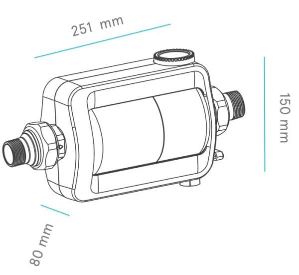 Compact water filter housing with dimensions 251mm x 150mm x 80mm, suitable for residential and commercial water filtration systems. Durable and easy to install.