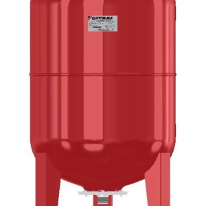 Red expansion tank for heating and cooling systems, high-quality pressure vessel for HVAC applications.