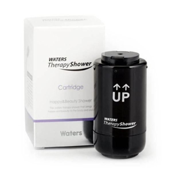 Replacement shower cartridge for water therapy shower systems, black cylindrical design, easy to install for optimal water control.