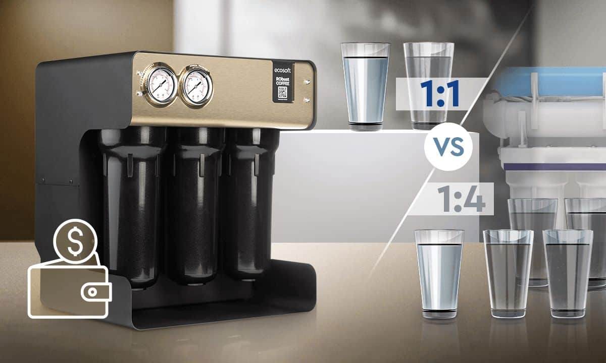 Filtered water purification system with comparison of different filtration ratios, emphasizing cost efficiency and water quality benefits. Perfect for home or office water treatment needs.