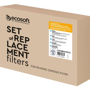 High-quality reverse osmosis filter replacement set for water purification systems, includes five filters, ideal for ECOSOFT BWT water filters, enhances water taste and safety.